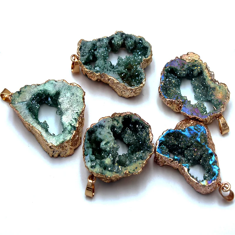 

Natural Stone Crystal Gold Color Plated Edged Pendants Jewellery Making Women's Necklace DIY Sweater Chain Jewelry Accessories