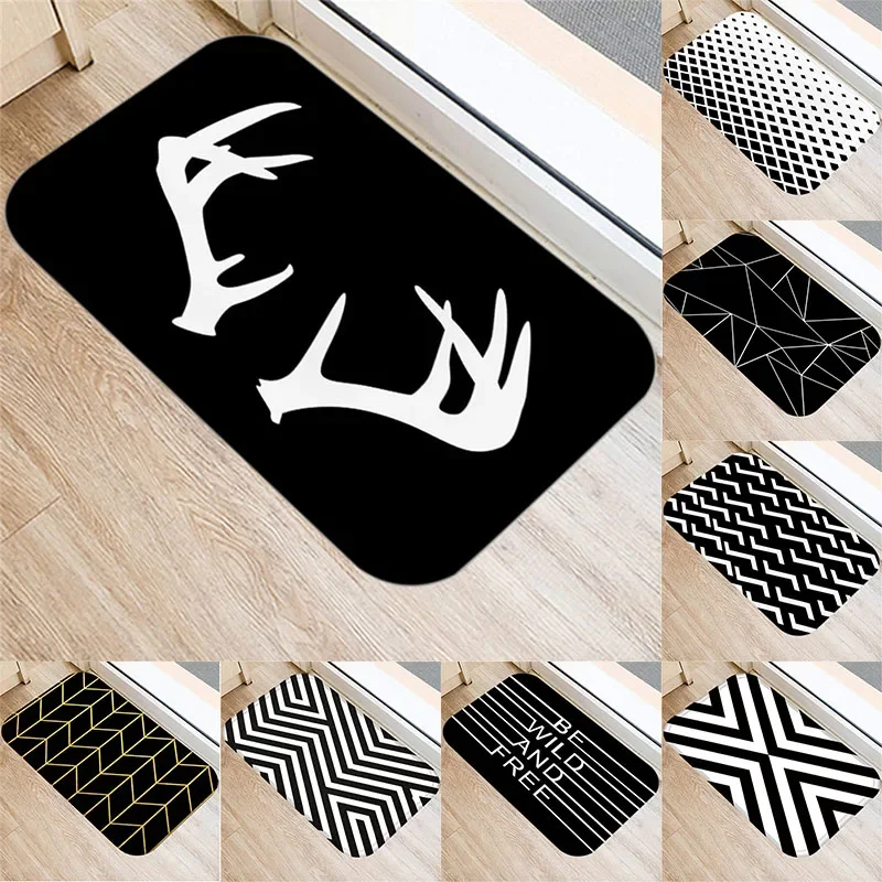 

Black White Geometric Pattern Doormat 40X60cm Striped Decor Carpets Kitchen Bathroom Anti-Slip Floor Mat Nordic Style Indoor Rug