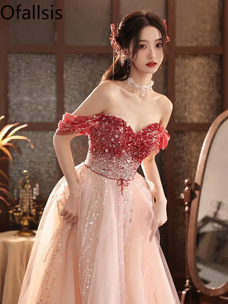 

Ofallsis Wedding Gown Bride One Shoulder Dress Temperament Light Luxury Engagement Banquet Adult Evening Dresses Female Vestidos