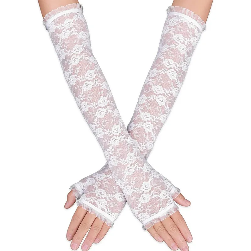 Black And White Long lace Gloves Cheap Bride Gloves For Bride Fingerless Guantes lace gloves,wedding dress gloves