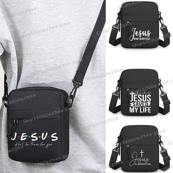 Jesus Handbags for Men Women Casual Black Shoulder Bag Zipper Nylon Fabric Teen Messenger Bag Christianity Mini Mobile Phone Bag
