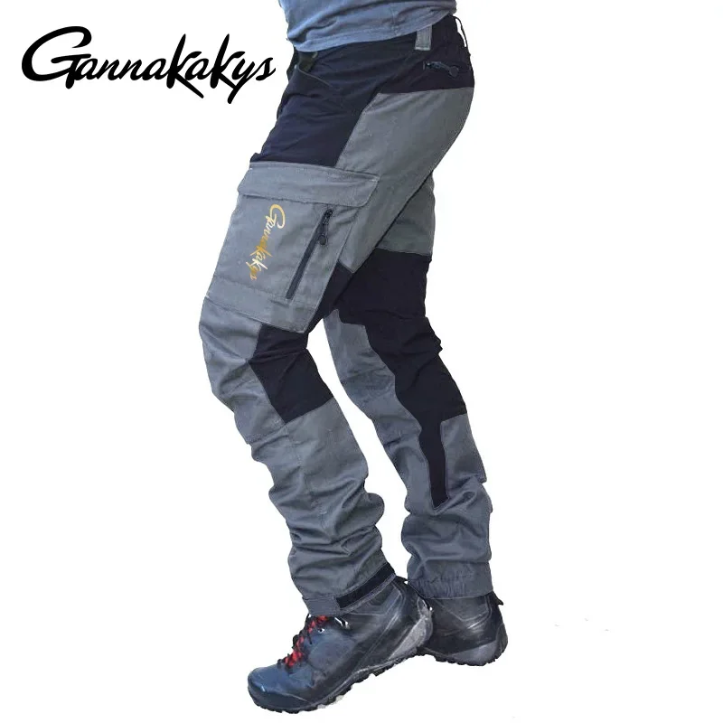 New Men's Outdoor Leisure Patch Tactical Fishing Pants Sports Long Work Pants Multi Pocket Loose Color Blocked Bicycle