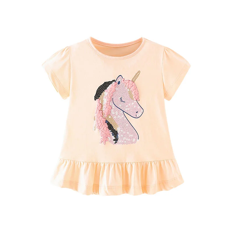 Jumping Meters 2-7T New Arrival Animals Unicorn Print Hot Selling Cute Summer Girls Tshirts Baby Clothes Children's Tees Tops jumping meters new cars fashion kids sweatshirts 2 7t boys girls cute winter clothes hot selling children s sweaters shirt tops
