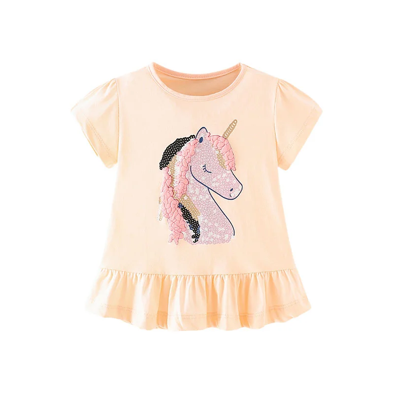 Jumping Meters 2-7T New Arrival Animals Unicorn Print Hot Selling Cute Summer Girls Tshirts Baby Clothes Children's Tees Tops jumping meters girls pink cotton t shirts for summer stripe children clothes animals print new 2020 kids tops tees