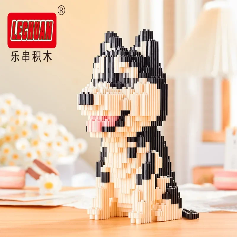 Linkgo Connection Building Blocks Collie Husky Bulldog Corgi Schnauzer 3D Model Animal Dog Mini Bricks Figure Toys For Kid Gift 3
