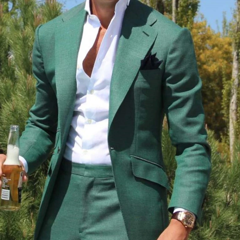 

Army Green Men Suit 2 Pieces Hot Sale Slim Formal Fit Wedding Groom Tuxedos Groomsman Blazer Suits Jacket With Pants