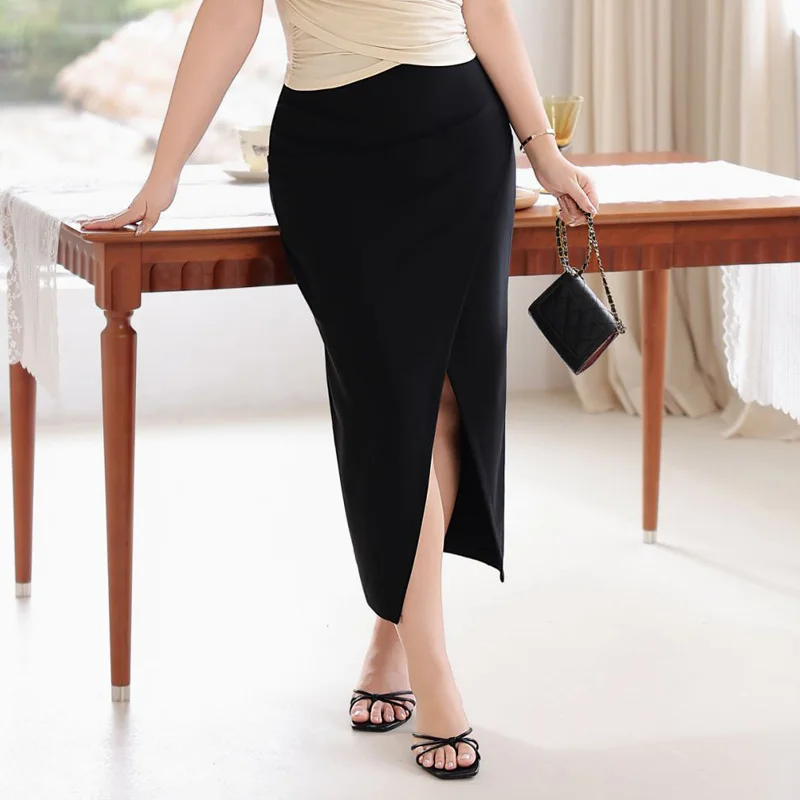 Premium Slit Pleated Stretch Slim Skirt Plus Size Women French Sexy Hot Girl Style body-hugging Skirt 9246