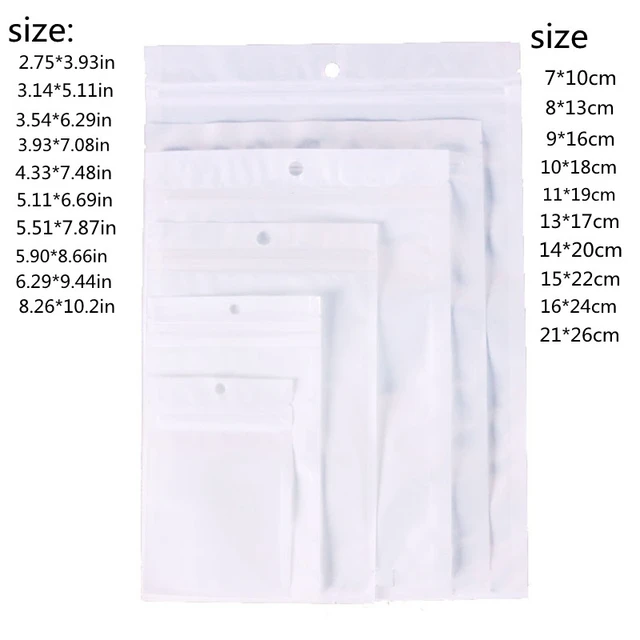 50pcs White Zipper Bag Self-Seal Plastic Retail Packaging Clear Pack Poly  Opp Bag Ziplock Storage Bags With Hang Hole - AliExpress