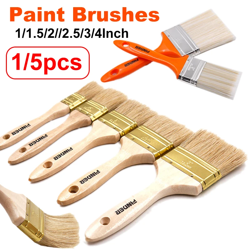 1/5pcs Paint Brushes 1/1.5/2/2.5/3/4Inch Wooden/ABS Handle BBQ Brush Wall and Furniture Paint Tool Durable Painting Brushes Set