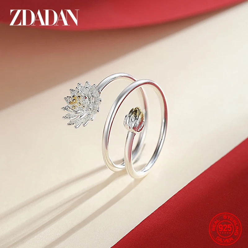 ZDADAN 참 로터스 링 여성용 패션 오픈 조절 가능한 손가락 반지 보석 선물