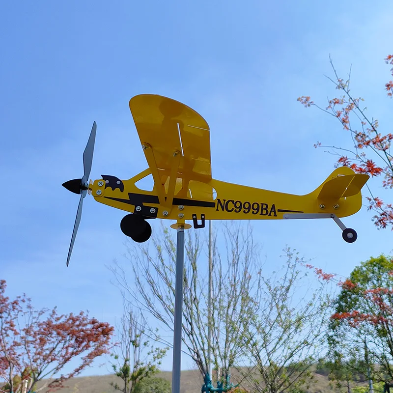 

2023 New Model Garden Outdoor Decoration 3D Metal Airplane Windsock Weather Vane Yard Garden Decorations