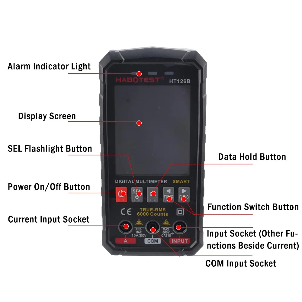 6000 Counts Digital Multimeter True RMS HABOTEST Smart AC DC Voltage Current Capacitance Frequency Duty Temperature Tester
