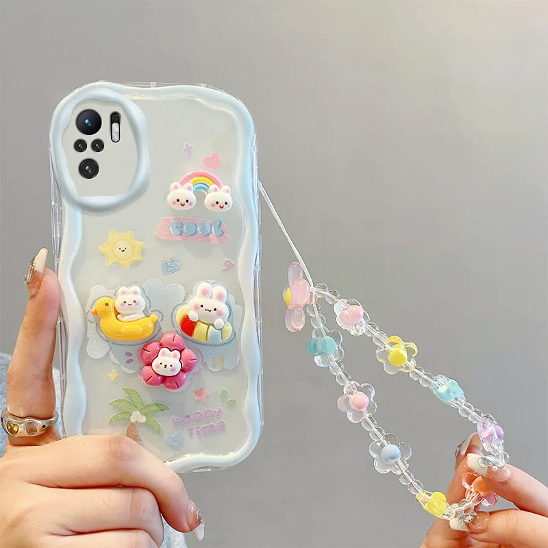 Cute 3D Cartoon Bear Bracelet Wave Soft Phone Case Cover