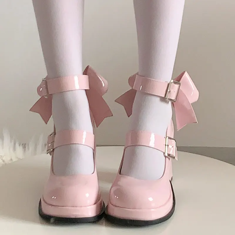 

Новинка 2024, туфли в стиле "Лолита" Y2k, женские Туфли Мэри Джейн, модные туфли на толстом каблуке, милый академический стиль, туфли-лодочки с бантом, женская обувь для косплея