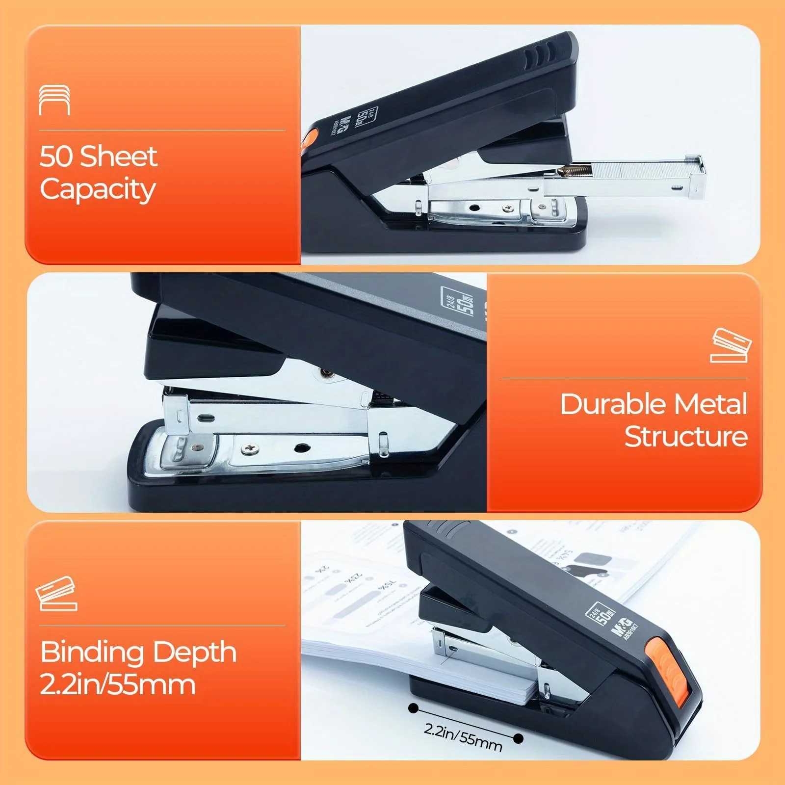 12# Desktop Stapler 50 Sheets Effort-Saving Portable Office Supplies Business-type Stapler Black/White push stapler hand stapler rotatable stapler metal stapler M&G