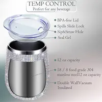 ⁦كوب نبيذ 12oz ستانلس ستيل – تصميم ماسي مع غطاء وعزل حراري ✨🥂.⁩ - الصورة ⁦4⁩