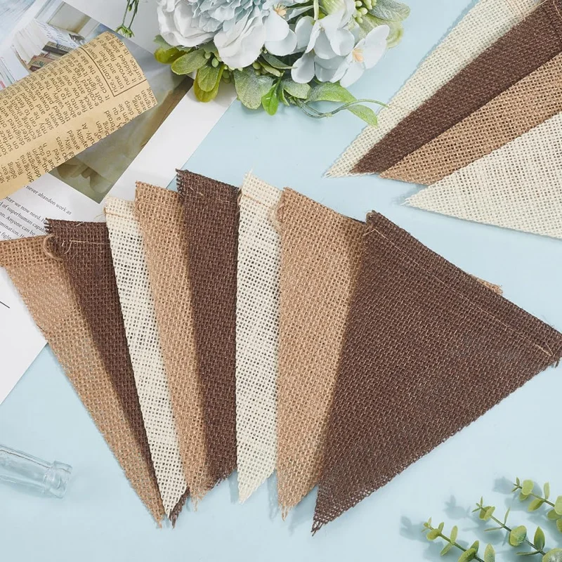 Pennant Banner Burlap Triangle Flags Coffee Linen Twine String DIY Celebration Birthday Wedding Party Decoration 12FT