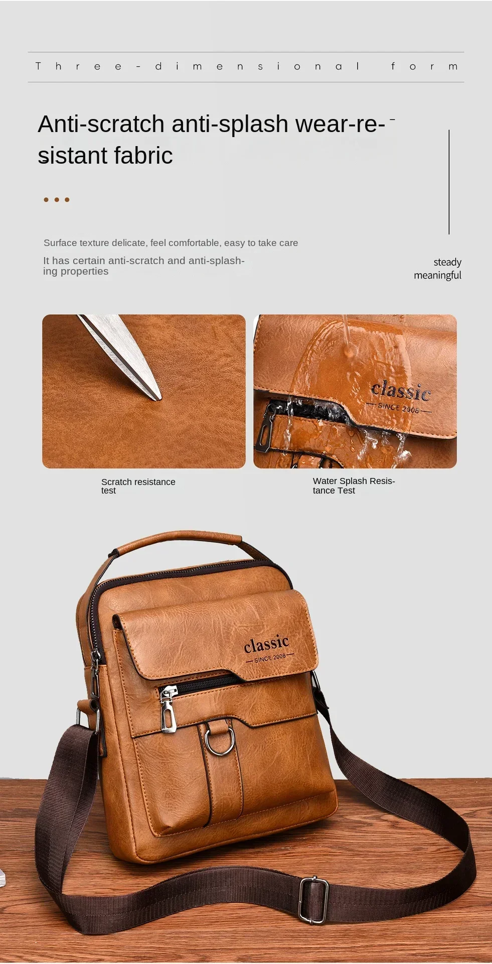Herren Umhängetasche Herren Schultertaschen Reißverschluss-Handtaschen Große Kapazität Kunstleder-Tasche für Männer Messenger Tote Bags Bolsa – Detail 5