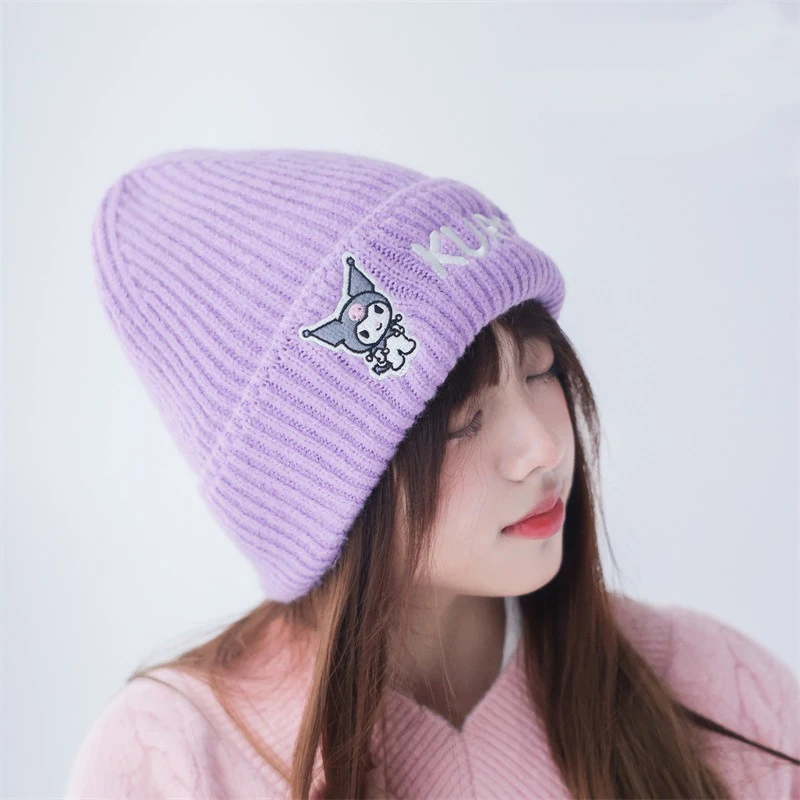 

Kuromi Hat Sanrioed Hellokittys Knitted Hat Cartoon My Melody Cinnamoroll Anime Warm Cotton Fashion Woman Capsule Autumn Winter