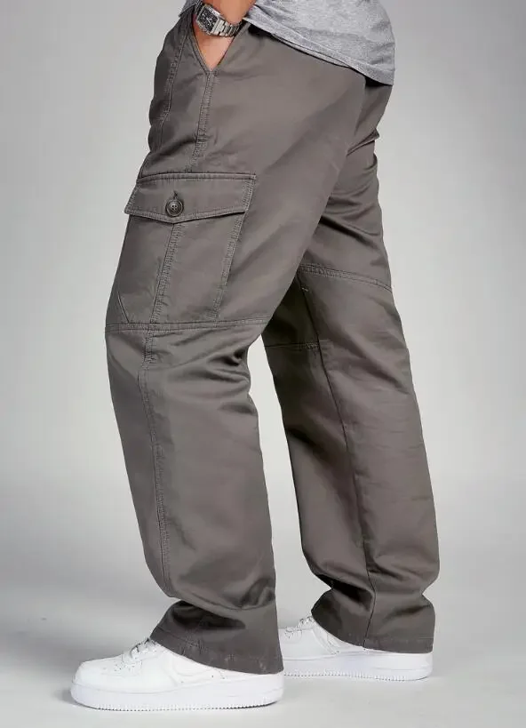 Description Picture 6 of itemMen Thicken Pants Autumn Winter Casual Loose Overall Overalls Cotton  High Waist Cargo Pants Mans Trousers