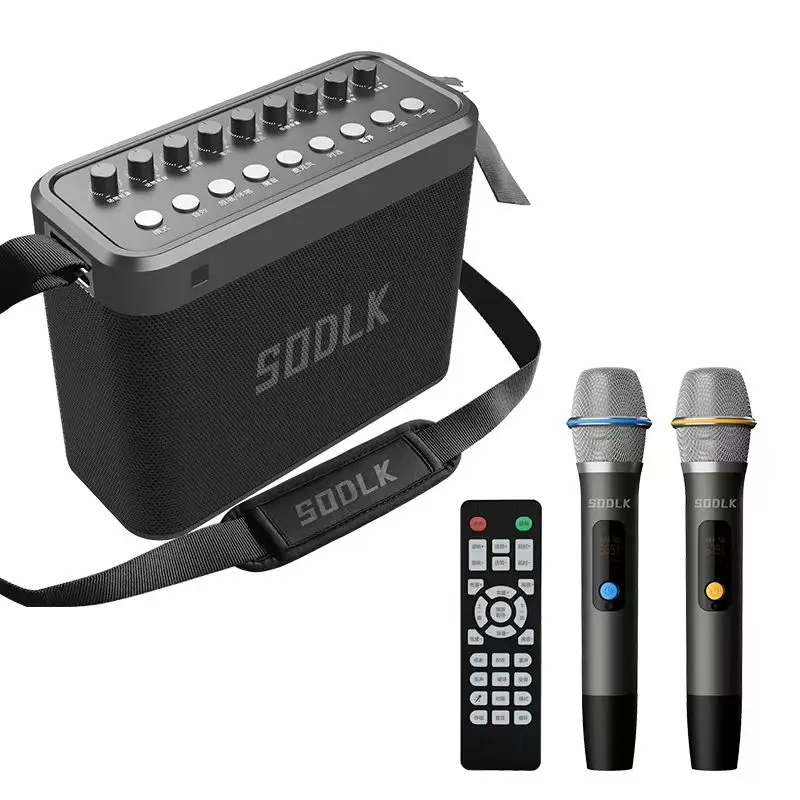 

Портативный динамик SODLK S1314 для караоке, 200 Вт, с 2 беспроводными микрофонами, регулировка Echo/Treble/Bass