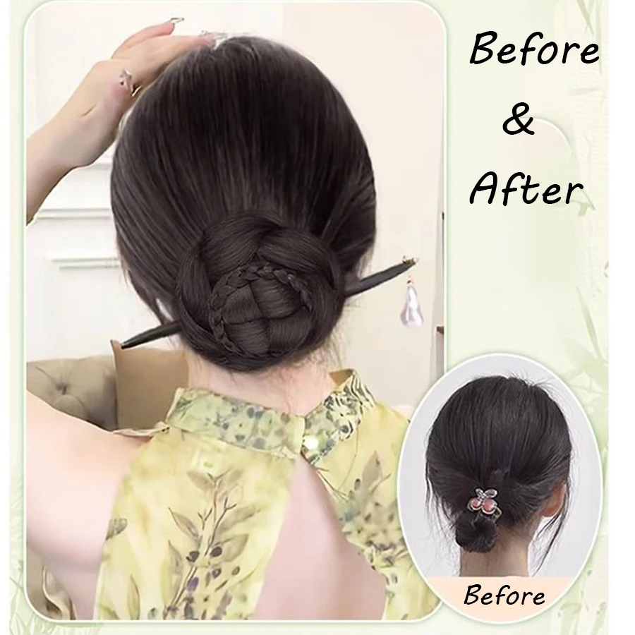 Synthetic Ball Head Wig Flower Bud Hair Hairpin Bun Back Head Pad Hair Bag Hanfu Ancient Style Cheongsam Bun Wig