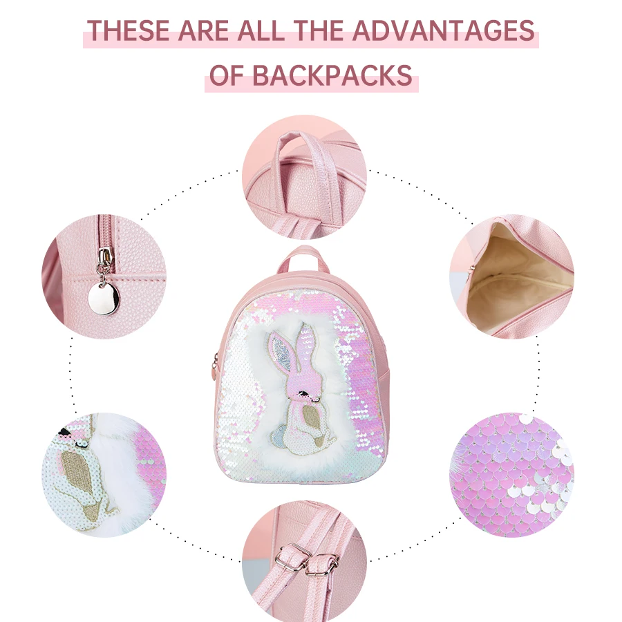 Children's and Girls' Backpack Rabbit Children's Backpack Adjustable Shoulder Straps Cute and Lightweight Kindergarten Strap Sui 2