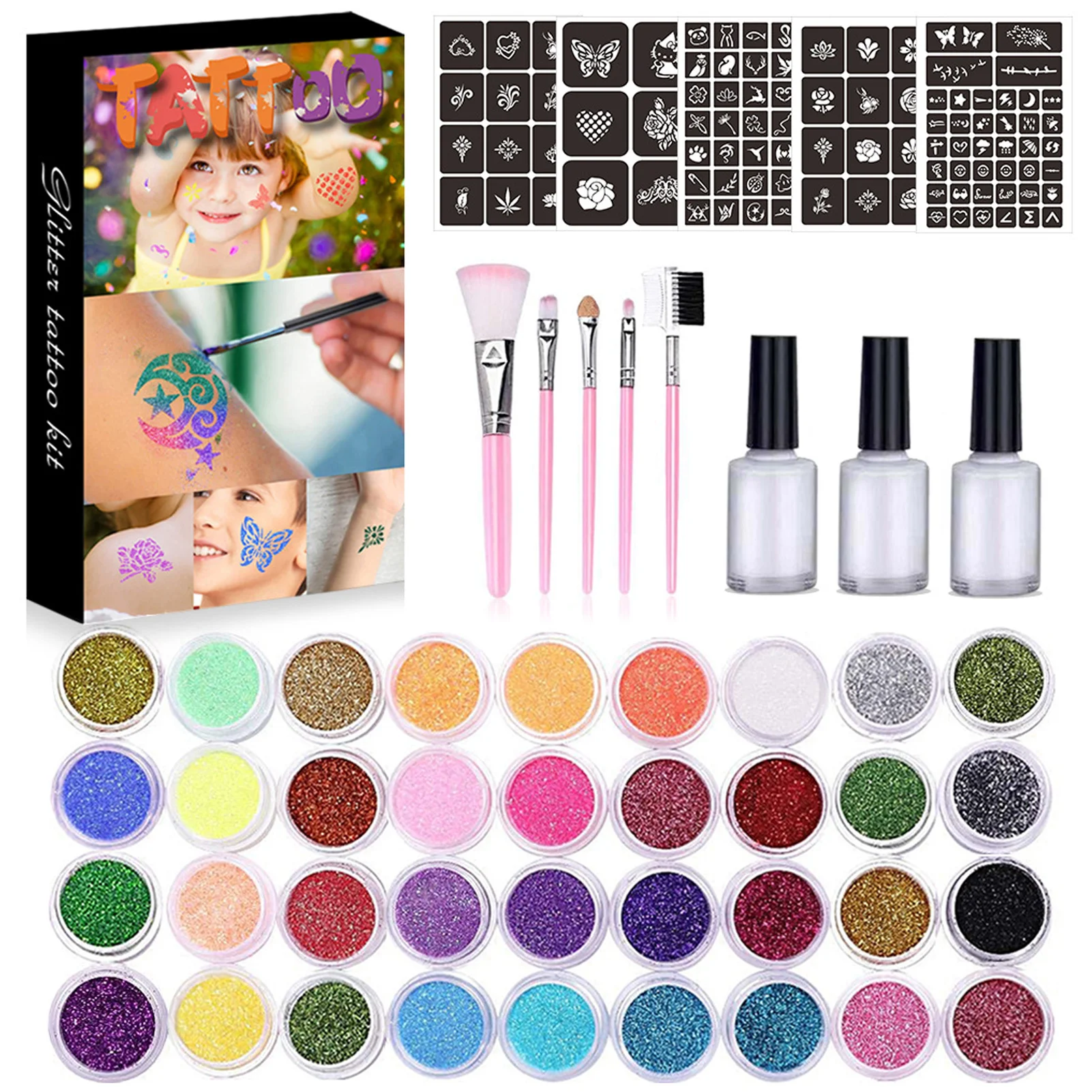 scherp bibliothecaris Verovering Diamond Glitter Tattoo Set Temporary Tattoo Kit 36 Glitter Colors Templates  Body Nail Glitter Art Paint Party Tattoo Makeup - AliExpress