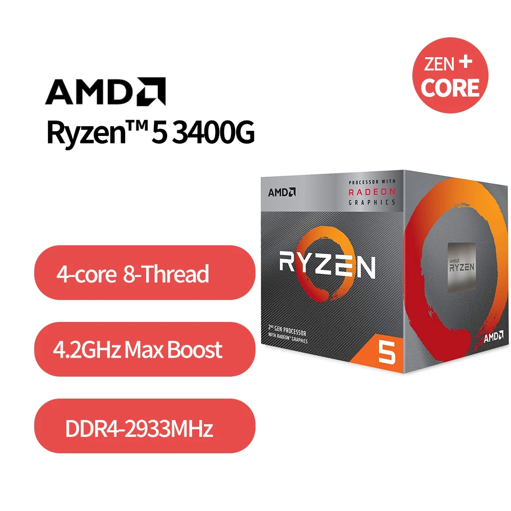 AMD-CPUプロセッサー,新しいamd ryzen 5 3400g r5  3400g,クアッドコア,8スレッド,65w,cpuプロセッサ,yd3400c5m4mfh,yd340gc5m4fi,プラグ,am4