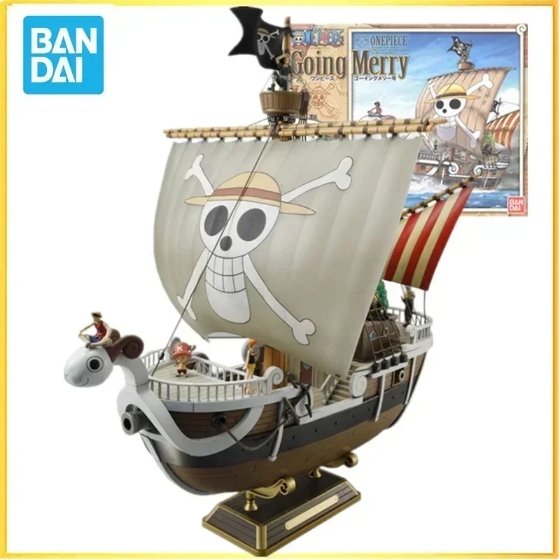 

In stock Original Bandai One Piece Going Merry Assembled Model Suit Anime Action Figures Children's halloween gift