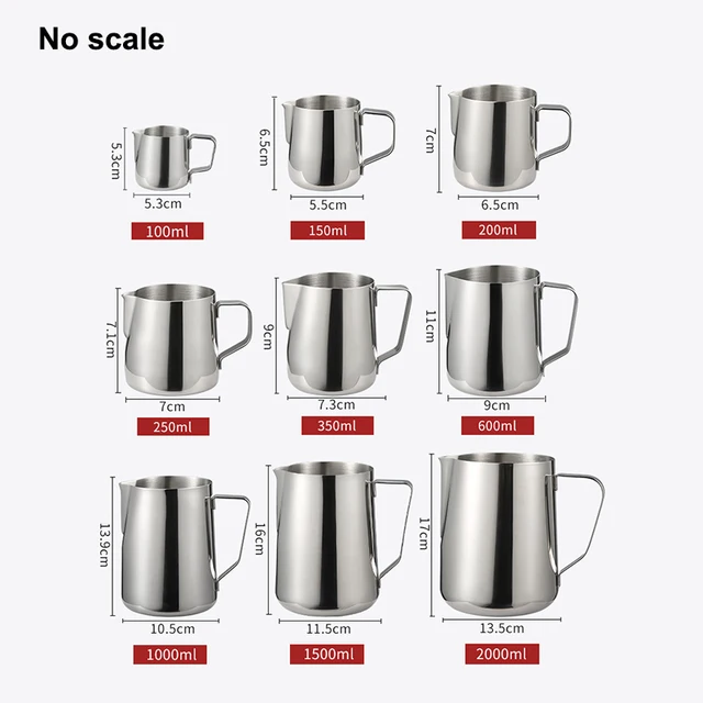 100ML-2000ML Stainless Steel Milk Frothing Pitcher Espresso Coffee Barista Craft Latte Cappuccino Cream Frothing Jug Pitcher 2