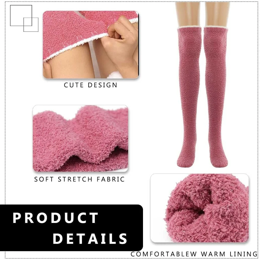 1 Pair Women Knee High Fuzzy Socks Soft Long Thigh High Warm stockings Cozy Slipper Plush Socks cotton socks