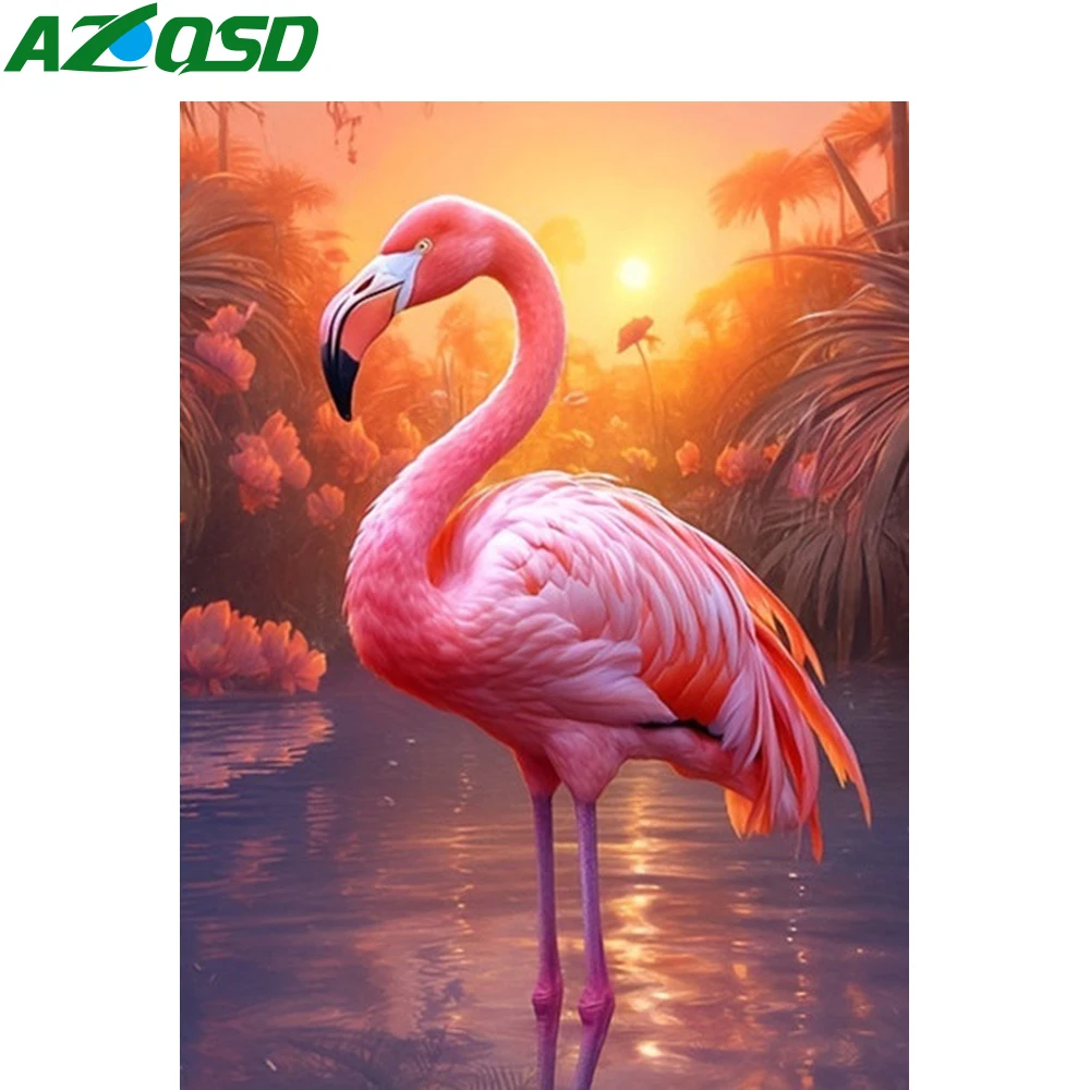 AZQSD 5d Diy Diamond Painting Flamingo Animal Cross Stitch Needlework Full Drill Embroidery Sale Birds Mosaic Home Decor