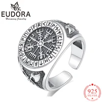 Eudora 925 Sterling Silver Viking Compass Ring Opening Adjustable Amulet Ring For Women Man Personality Punk Jewelry Gift 1