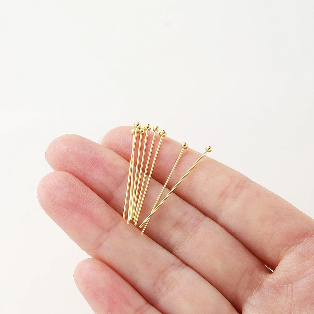 100 Stücke 16-50mm 14/18 Karat Reales Gold Messing Auge Flachkopf Pins Nadel Kugelkopf Pins Anhänger Anschlüsse Für Schmuck Machen Erkenntnisse – Detail 5