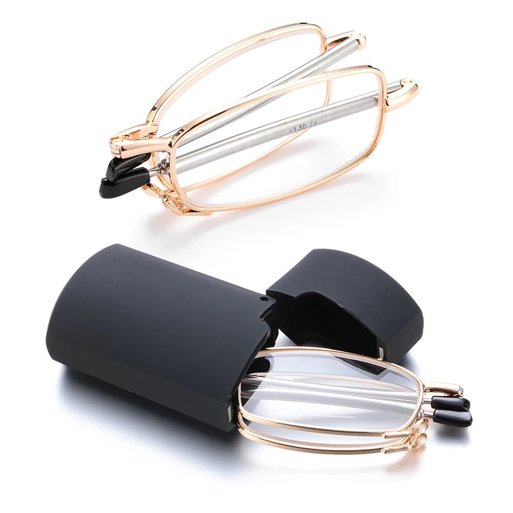 Hot Fashion Mini Design Reading Glasses Men Women Folding Small Glasses Frame Black Metal Glasses With Original Box Portable 2