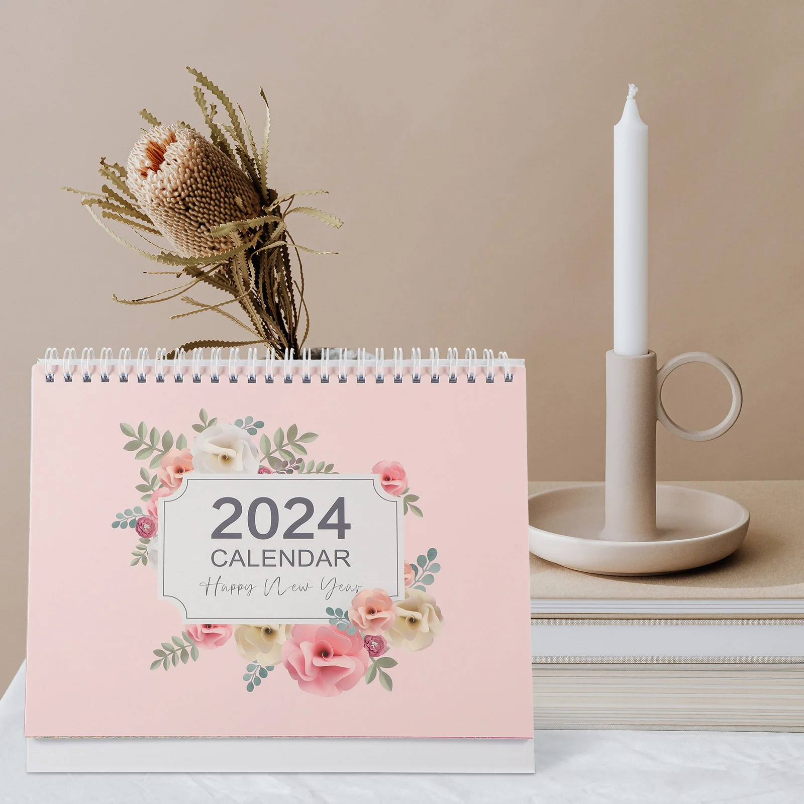 Desk Office Desktop Calendar 2024 Simple Pink Daily Use Monthly Calendar Desktop Monthly Planner Table Office Tabletop
