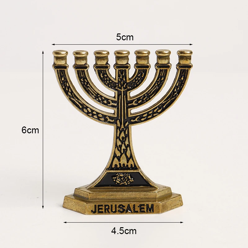 Jerusalem 7 Branch Judaica Religious Small Candlestick Menorah Home Decor Jewish Candle Holder Religious Holy Grail Ornament