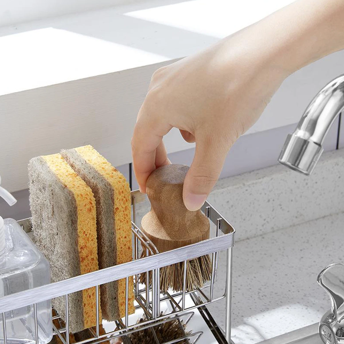 Sponge Holder 304 Stainless Steel Sink Soap Dispenser Caddy with Removable Drain  Tray Kitchen Sink Bathroom Countertop Organizer - AliExpress