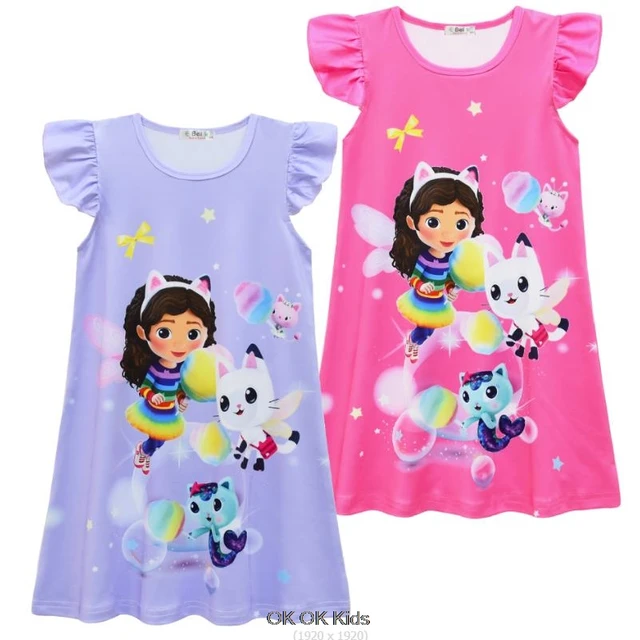 Gabbilé-Robe de nuit à manches volantes pour enfants, vêtements de nuit de dessin animé pour enfants, robe pyjama d'été pour filles, costume de maison de courses, plus récent 1