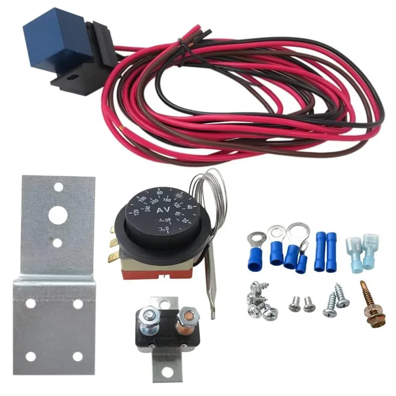 Radiador Ajustável do Motor do Veículo Elétrico Controle do Ventilador de Refrigeração Elétrica Jogo do Fio do Relé Controlador Giratório do Termostato 12v 60a