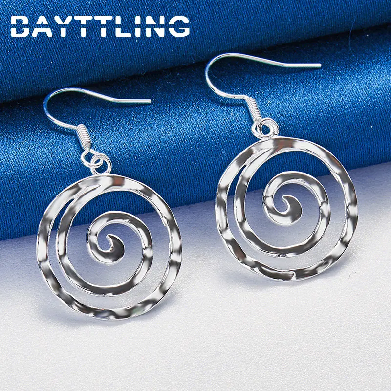 Noble 925 Sterling Silver Women's Earrings 40MM Twisted Round Drop Earrings Fashion Wedding Party Jewelry Couple Gifts