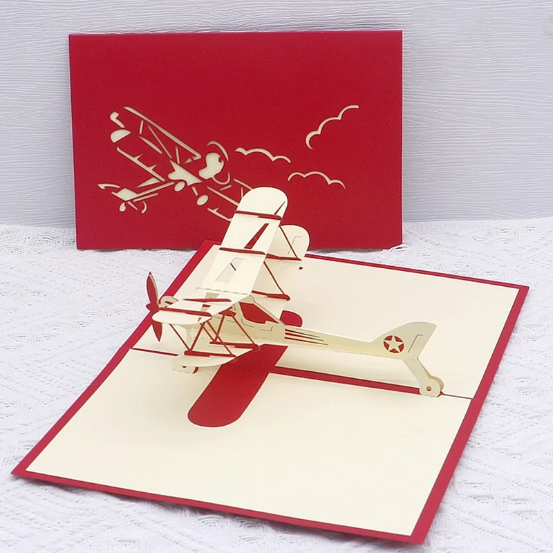 1PC 3D Foldable Airplane Greeting Card Paper Carving Cards Model Decorations Festival Gathering Supply Tourist Birthday Gift ZYF