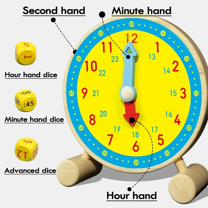 Wooden Clock Dice Montessori Math Toys Time Activity Set Time Matching Puzzle Preschool Tactile Learning Clock Educational Toys 3