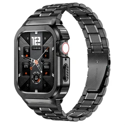 Premium Stainless Steel Case and Strap for Smartwatch with Bumper Cover Accessories (Black)