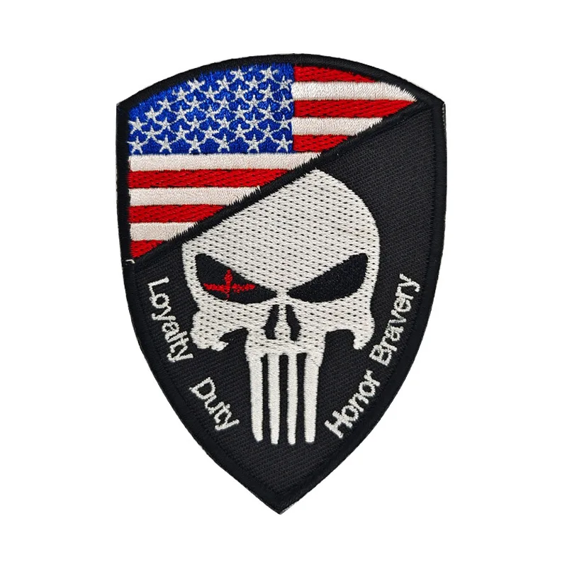 Punisher on flag of the USA Silver Embroidered Tactical Army patch