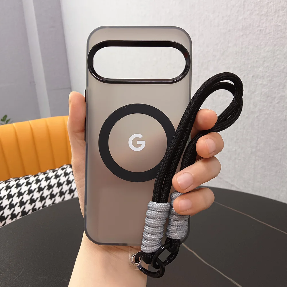 Wrist Lanyard Matte Candy Colored Magnetic Case For Google Pixel 9 8 Pro XL 10 9a 8a For Magsafe Charging PC Translucent Cover 2