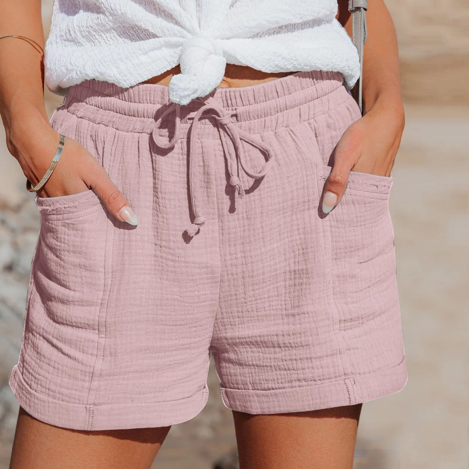 

New Summer Cotton Linen Casual Shorts Women'S Straight Leg Casual Pants High Waist Sports Loose Shorts Casual Fashion Pants