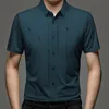 Summer New Shirts for Men Short Sleeve Turn-down Collar Traceless Printing Fashion Blouse Button Striped Casual Loose Slim Tops 5