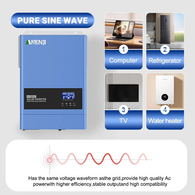 ANENJI 6.2KW 48V 4.2KW 24V 신형 하이브리드 태양광 인버터 듀얼 출력 가정용 순수 정현파 인버터 MPPT 태양광 충전 컨트롤러